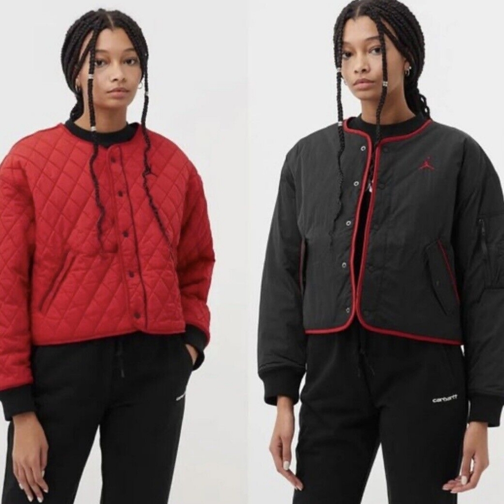 Jordan quilted cropped reversible jacket black red women's size MEDIUM